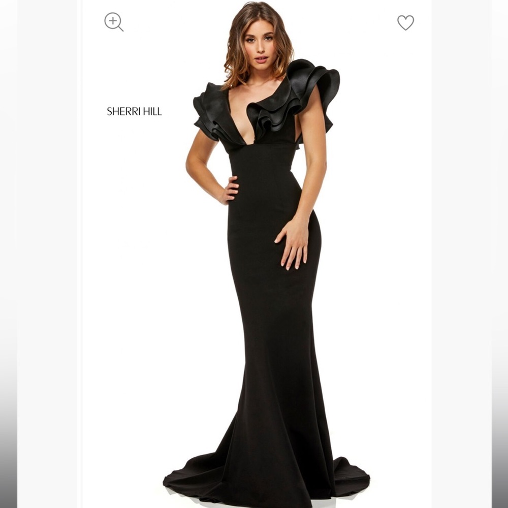 Size 6 Sherri hill black Scuba mermaid with ruffle shoulders prom/formal dress